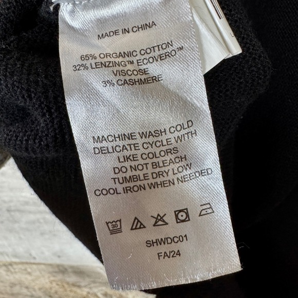 Quince Lightweight Cotton Cashmere Link Stitch Dolman Sweater L Black Drape - Picture 11 of 12